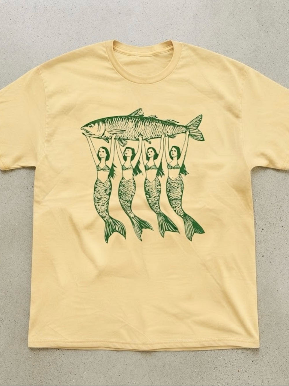 Mermaid Quartet Fish Graphic Cream Cotton Gildan T-Shirt